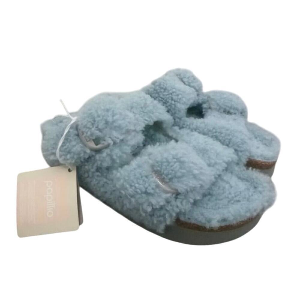 NWT Papillio by Birkenstock Arizona Blue Big Buckle Shearling Sandal Size 38 7